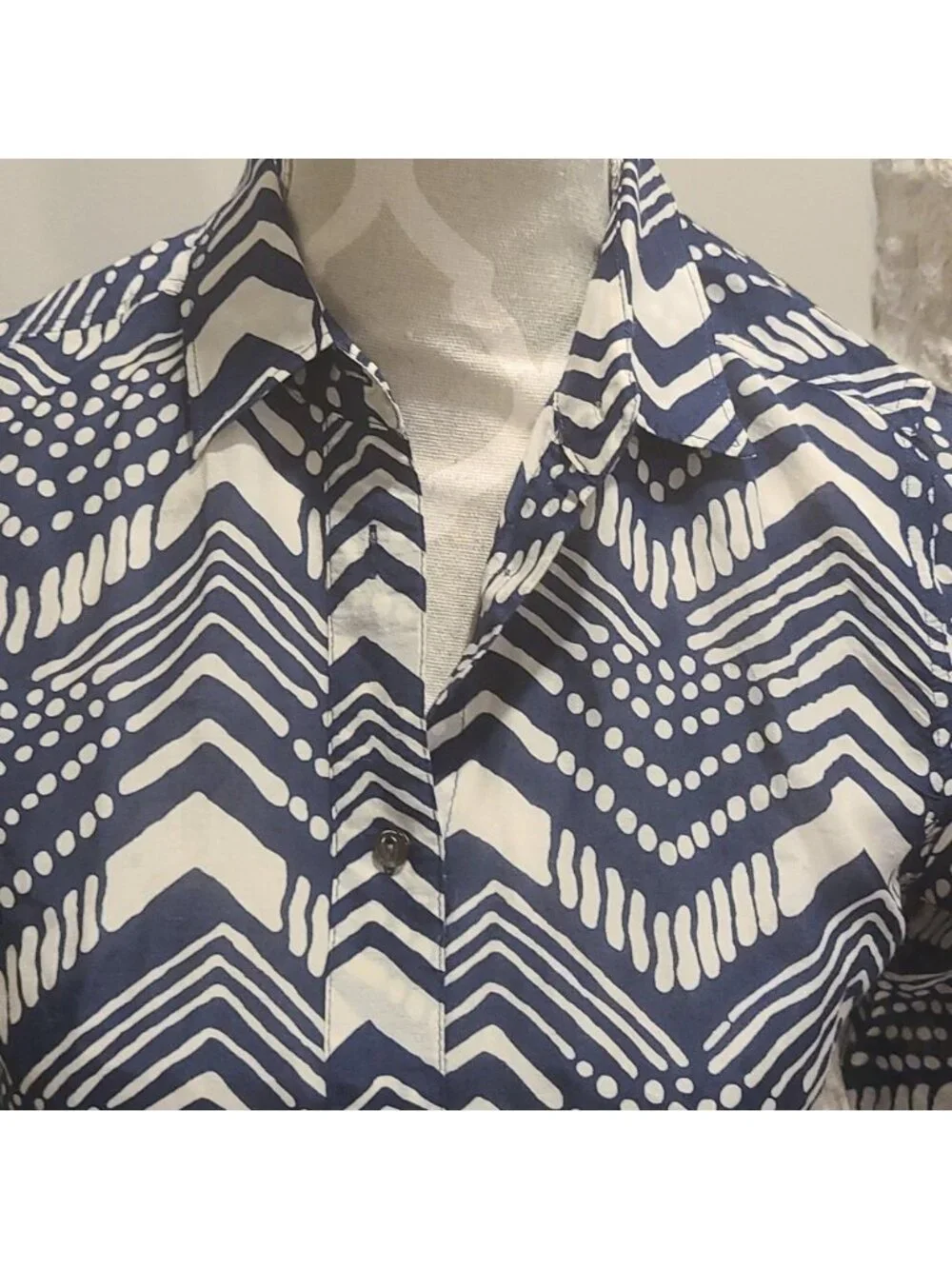 J Crew Boy pattern cotton and silk button up blouse blue & white